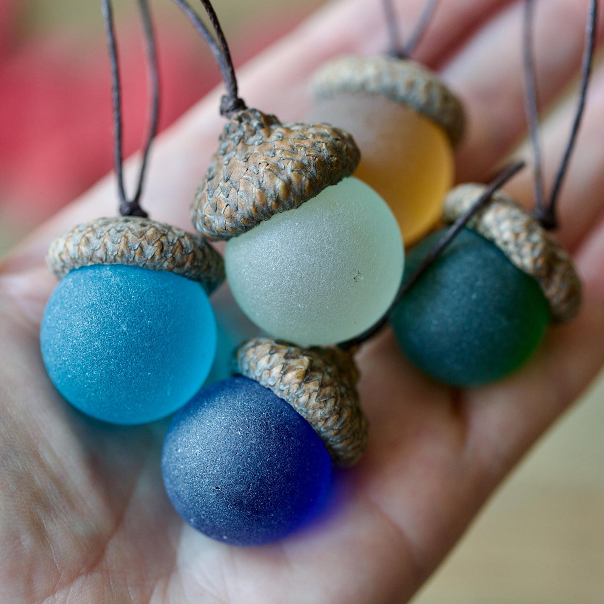 Handmade Sea Glass Acorns: NATURAL Cap Decorative Ornaments