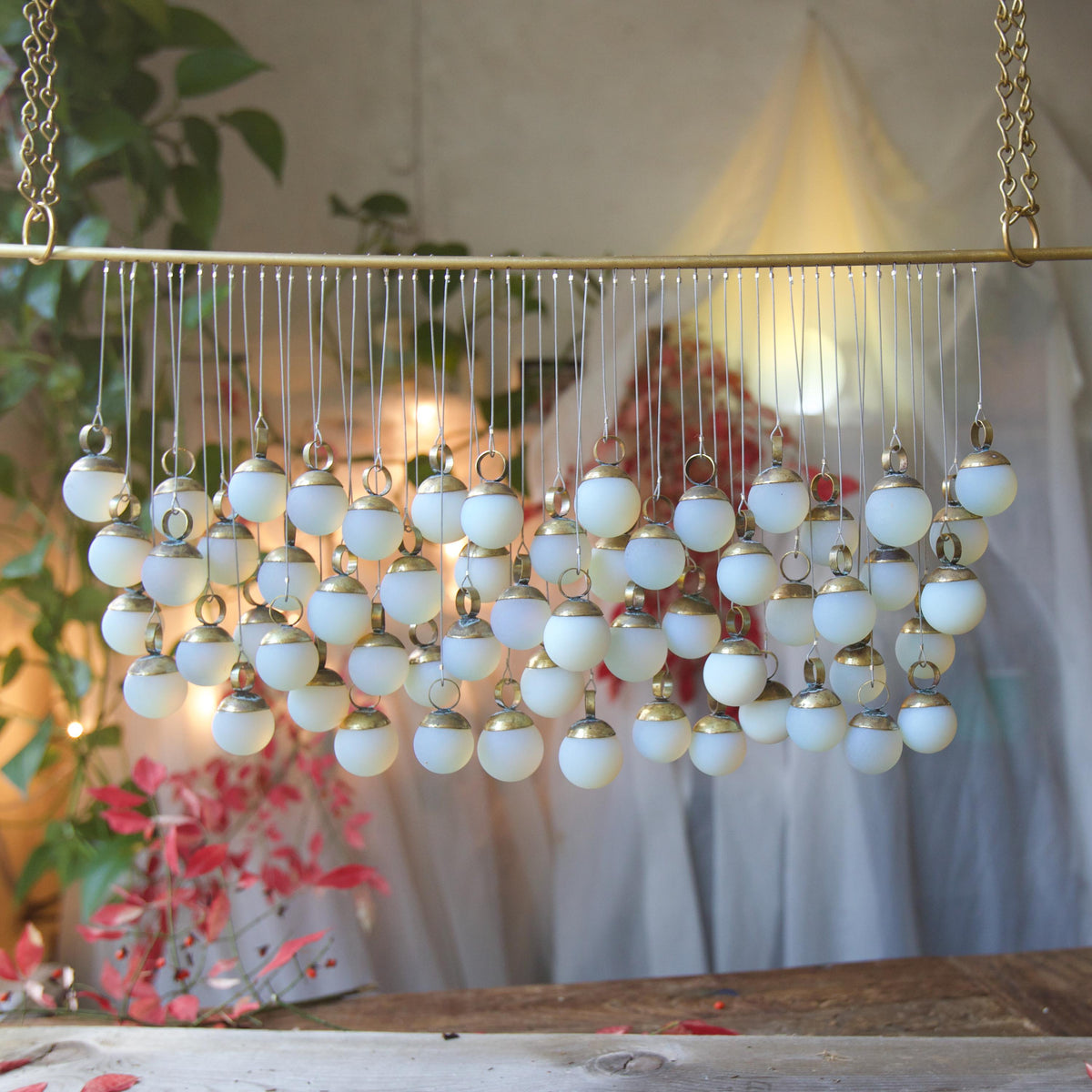 Opalite and Brass Wall Hanging | Handmade Glass Tapestry | Modern Boho Wall Art
