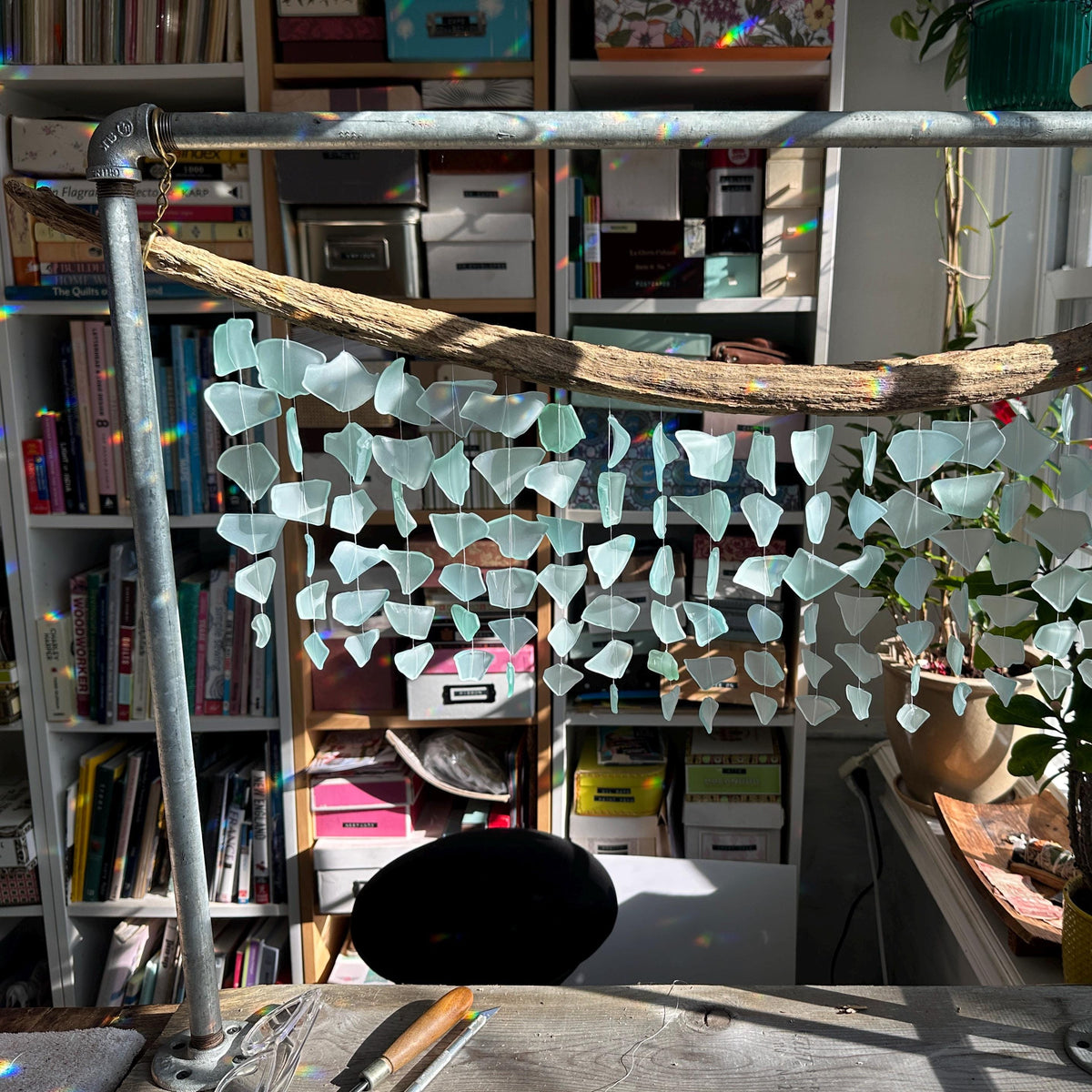 Sea Glass & Driftwood Mobile - Solid Seafoam Wave (01.17.26)