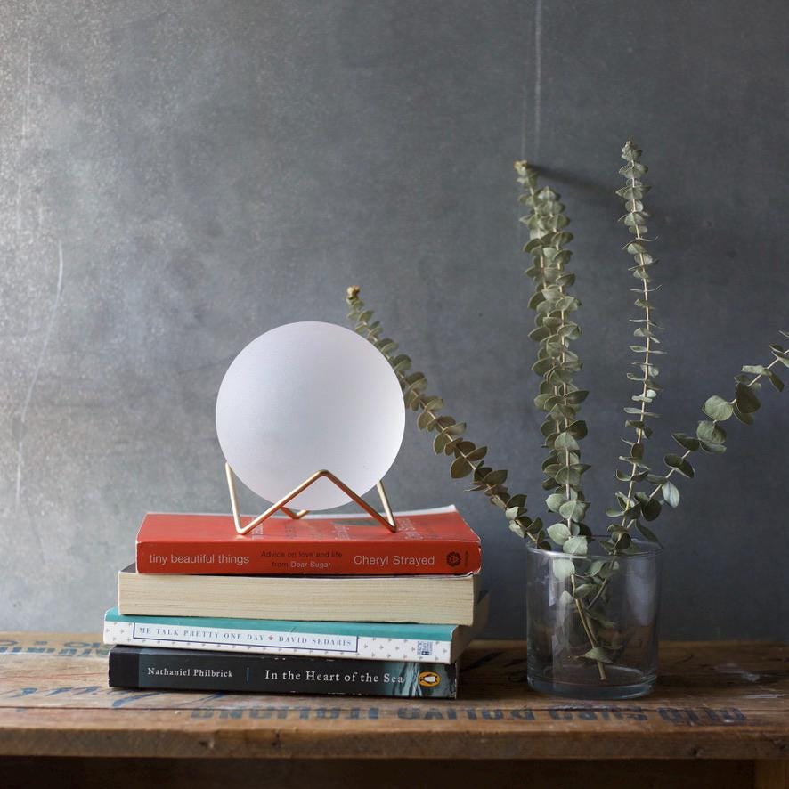 White - Seaglass Ball with Driftwood or Geometric Metal Stand