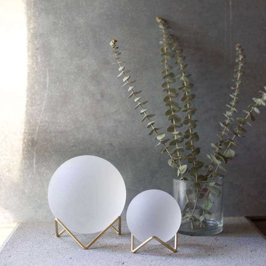 White - Seaglass Ball with Driftwood or Geometric Metal Stand
