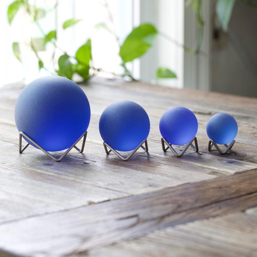 Twilight - Seaglass Ball with Driftwood or Geometric Metal Stand