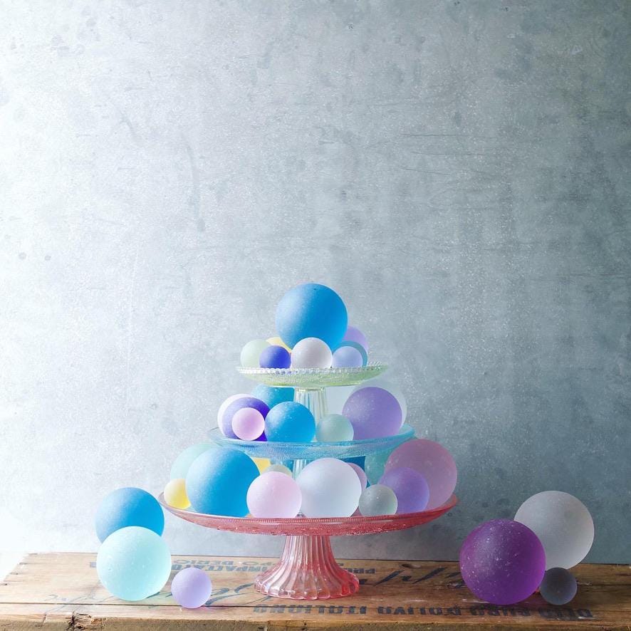 Pink - Seaglass Ball with Driftwood or Geometric Metal Stand