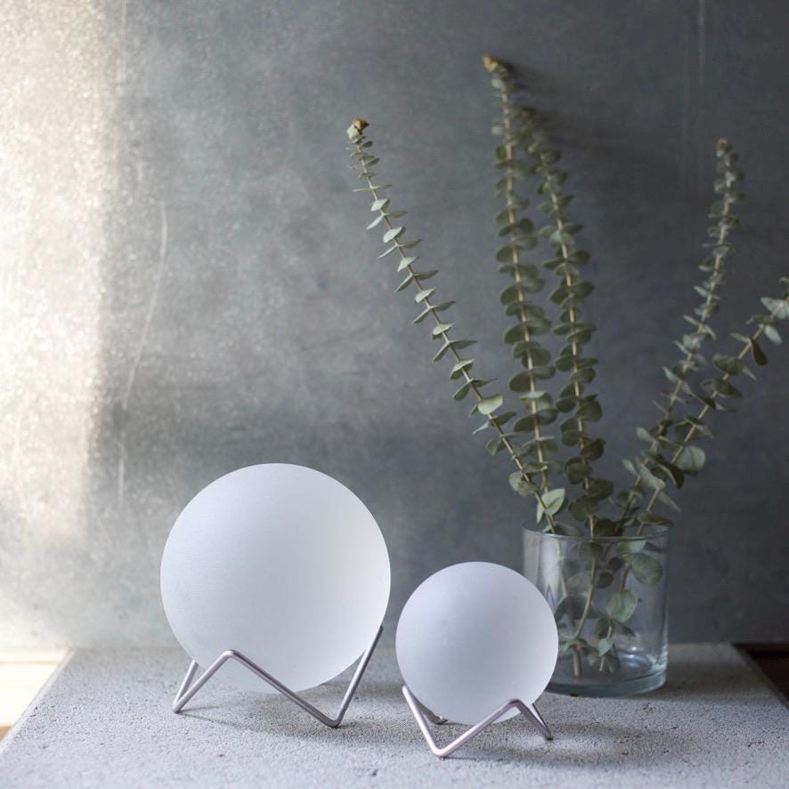 White - Seaglass Ball with Driftwood or Geometric Metal Stand