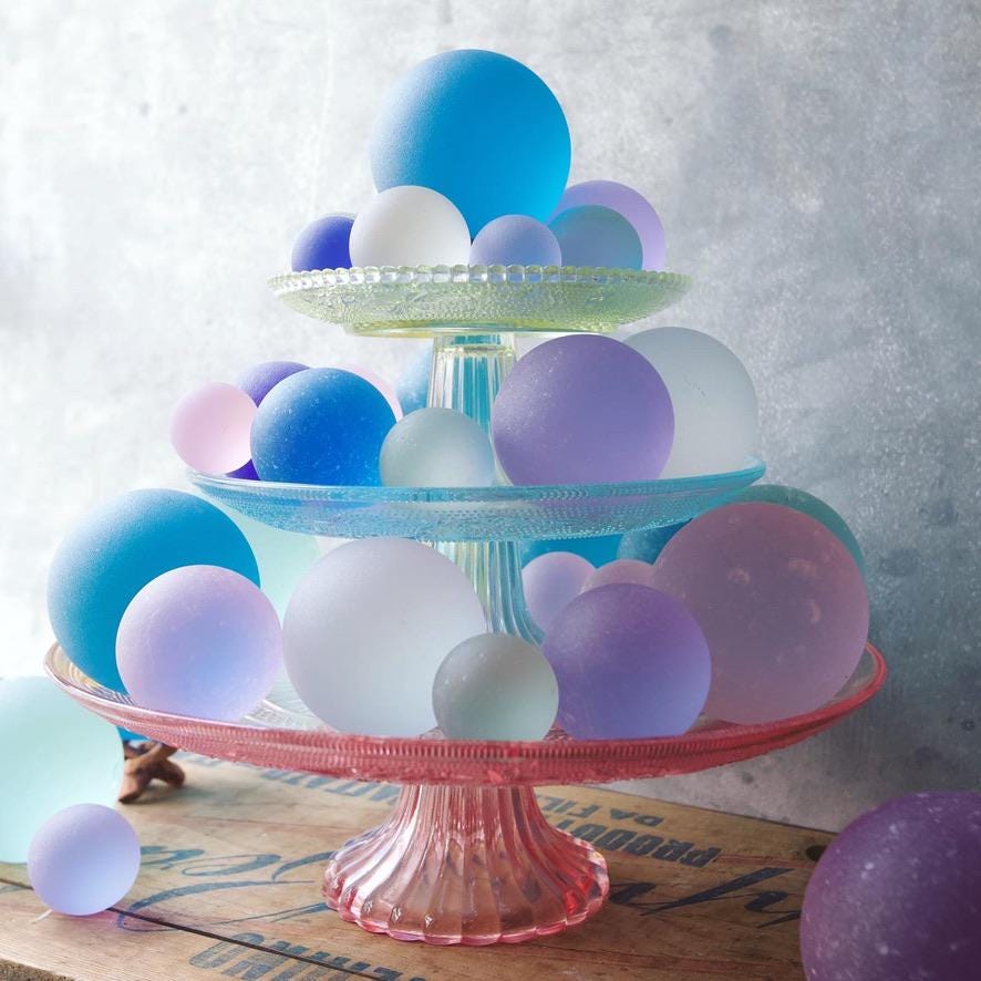 Pink - Seaglass Ball with Driftwood or Geometric Metal Stand