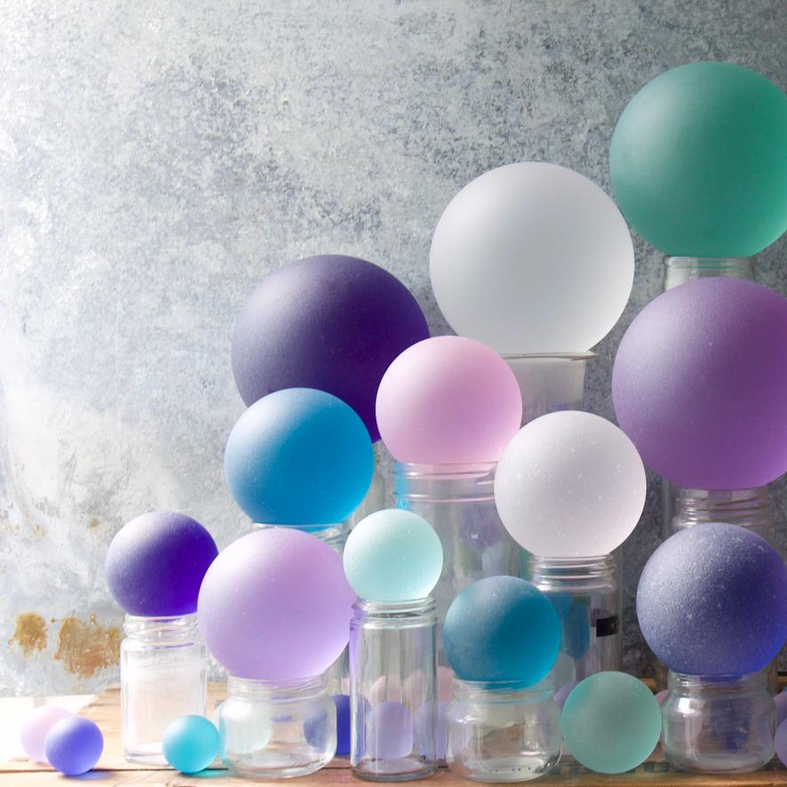 Pink - Seaglass Ball with Driftwood or Geometric Metal Stand