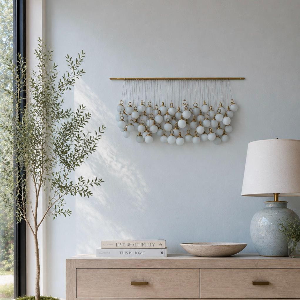 Opalite and Brass Wall Hanging | Handmade Glass Tapestry | Modern Boho Wall Art