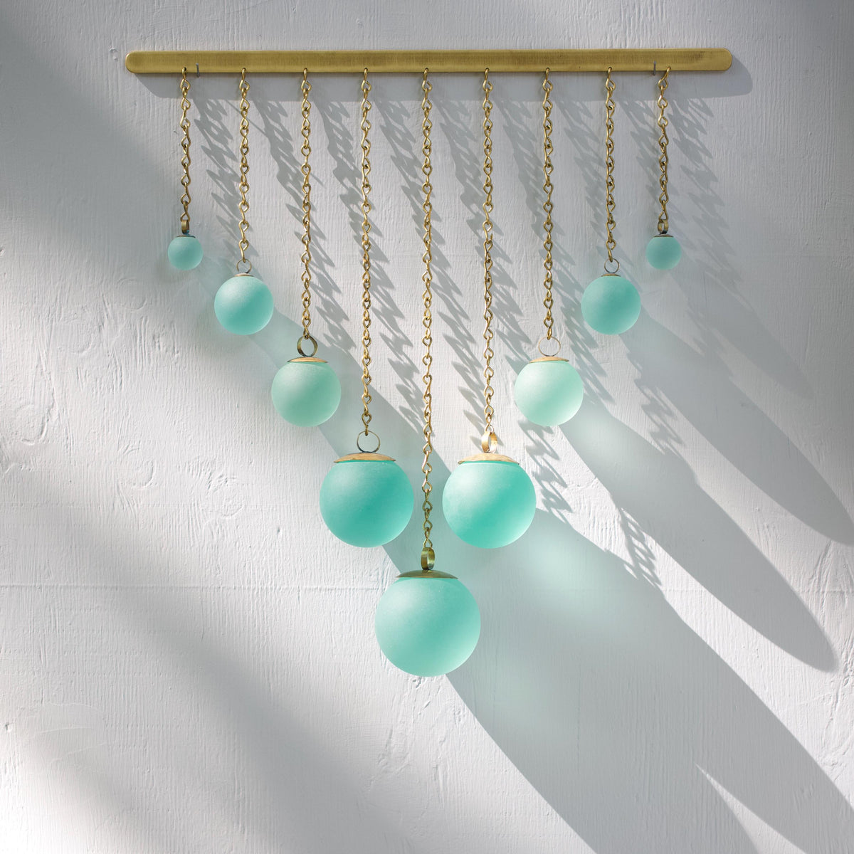 Chevron Seafoam Glass & Hand-Forged Brass Wall Hanging | Modern Coastal Wall Art | Sculptural Glass Decor