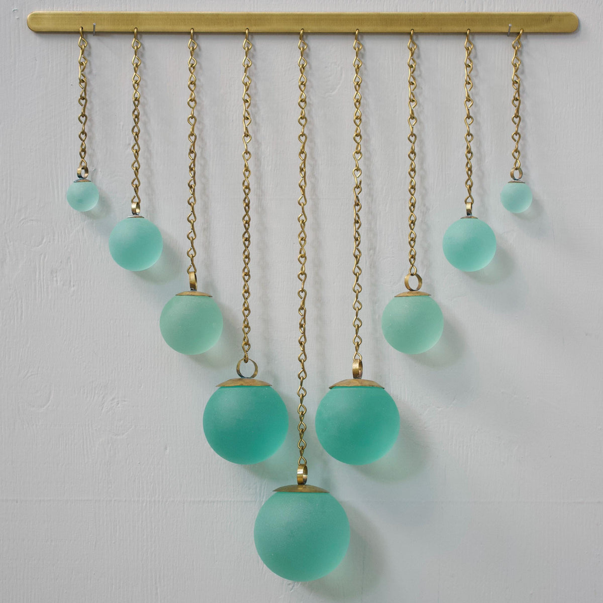 Chevron Seafoam Glass & Hand-Forged Brass Wall Hanging | Modern Coastal Wall Art | Sculptural Glass Decor