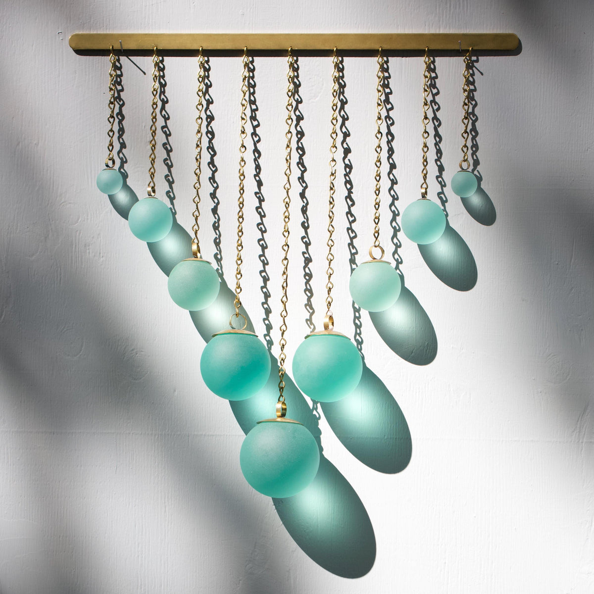 Chevron Seafoam Glass & Hand-Forged Brass Wall Hanging | Modern Coastal Wall Art | Sculptural Glass Decor