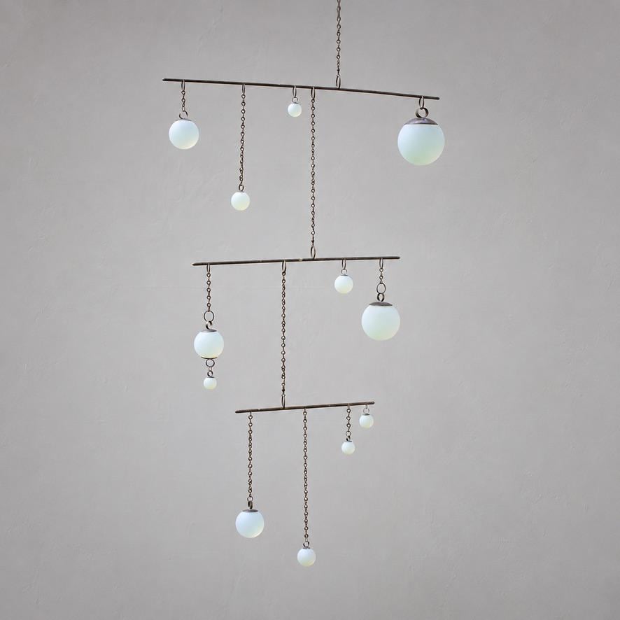 Balance - Opalite Glass & Brass Mobile: Handmade Kinetic Sculpture