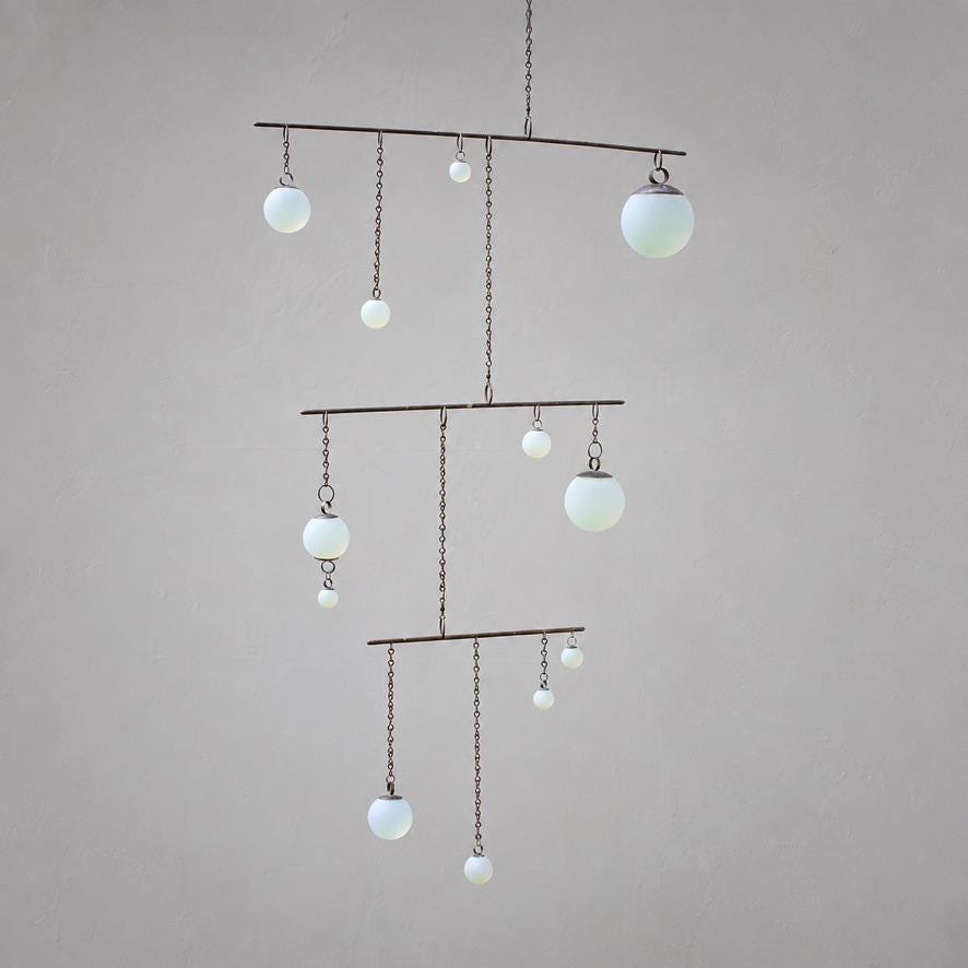 Balance - Opalite Glass & Brass Mobile: Handmade Kinetic Sculpture