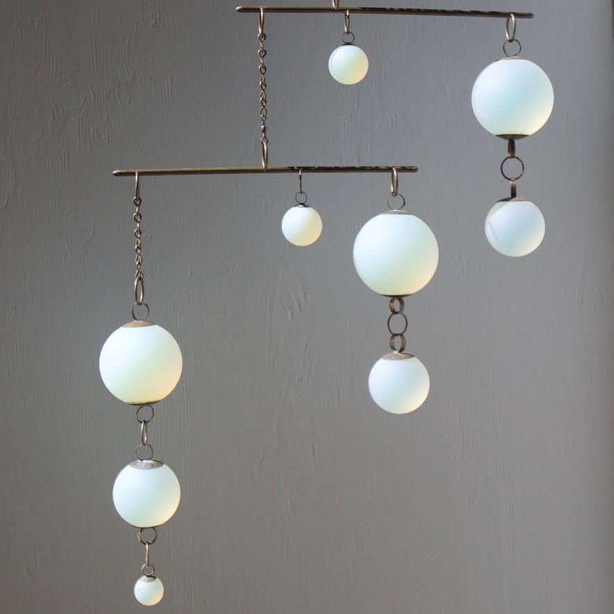 Play - Opalite Glass & Brass Mobile: Handmade Kinetic Sculpture