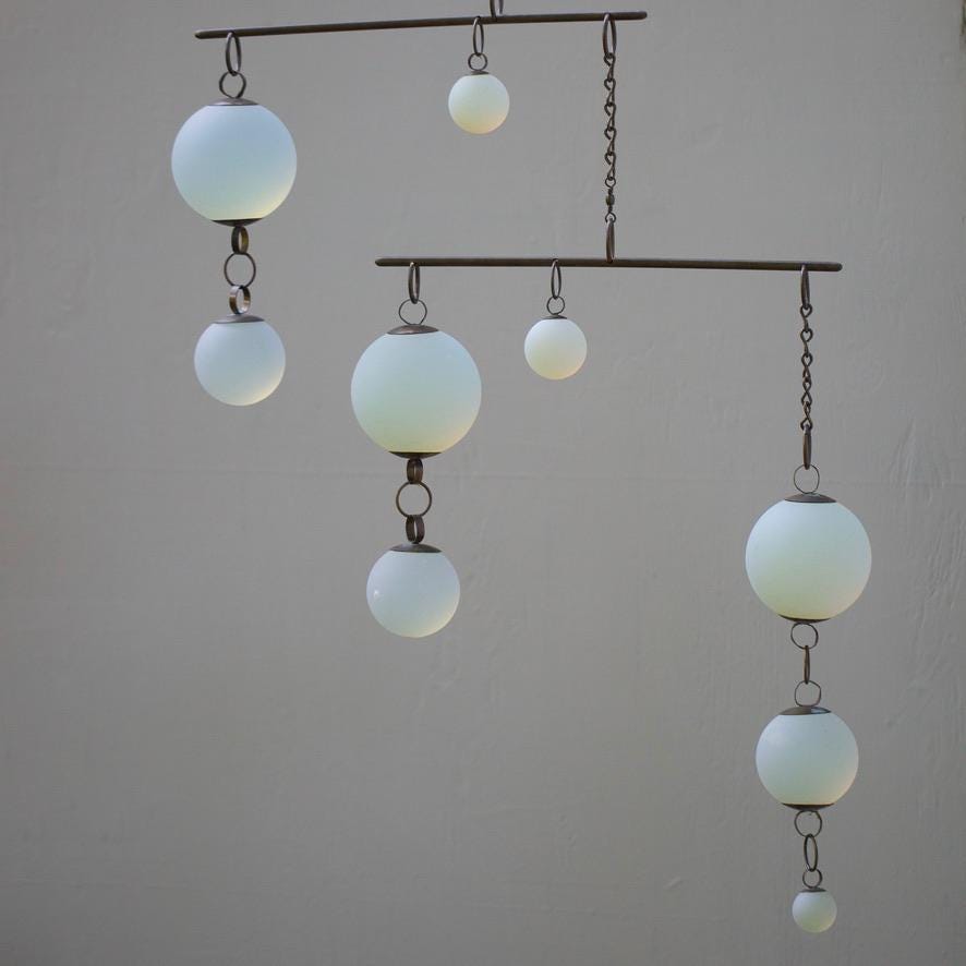 Play - Opalite Glass & Brass Mobile: Handmade Kinetic Sculpture