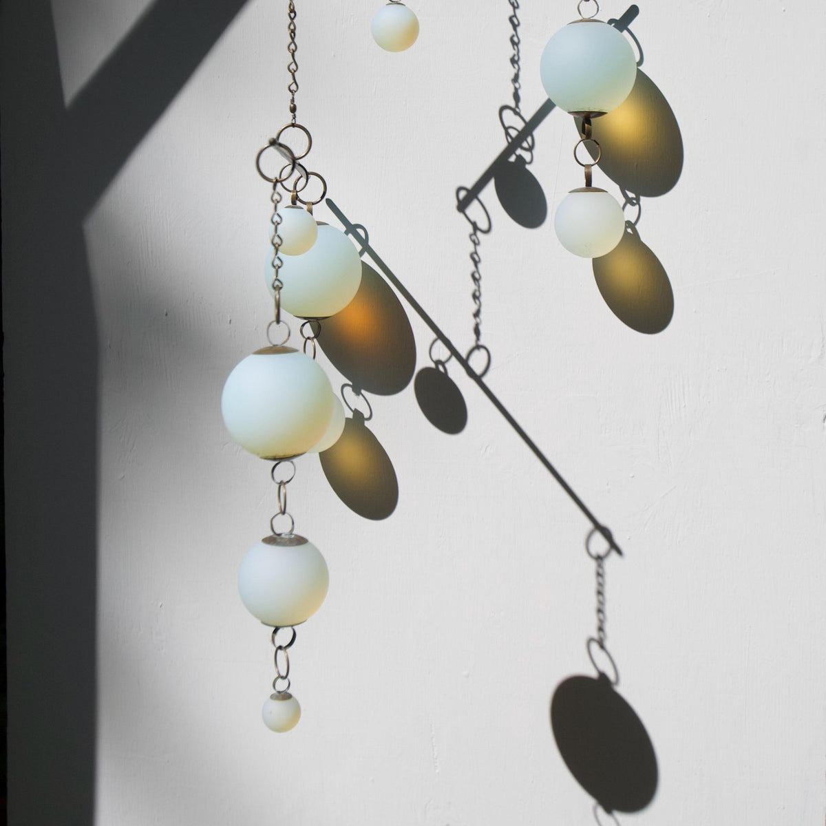 Play - Opalite Glass & Brass Mobile: Handmade Kinetic Sculpture