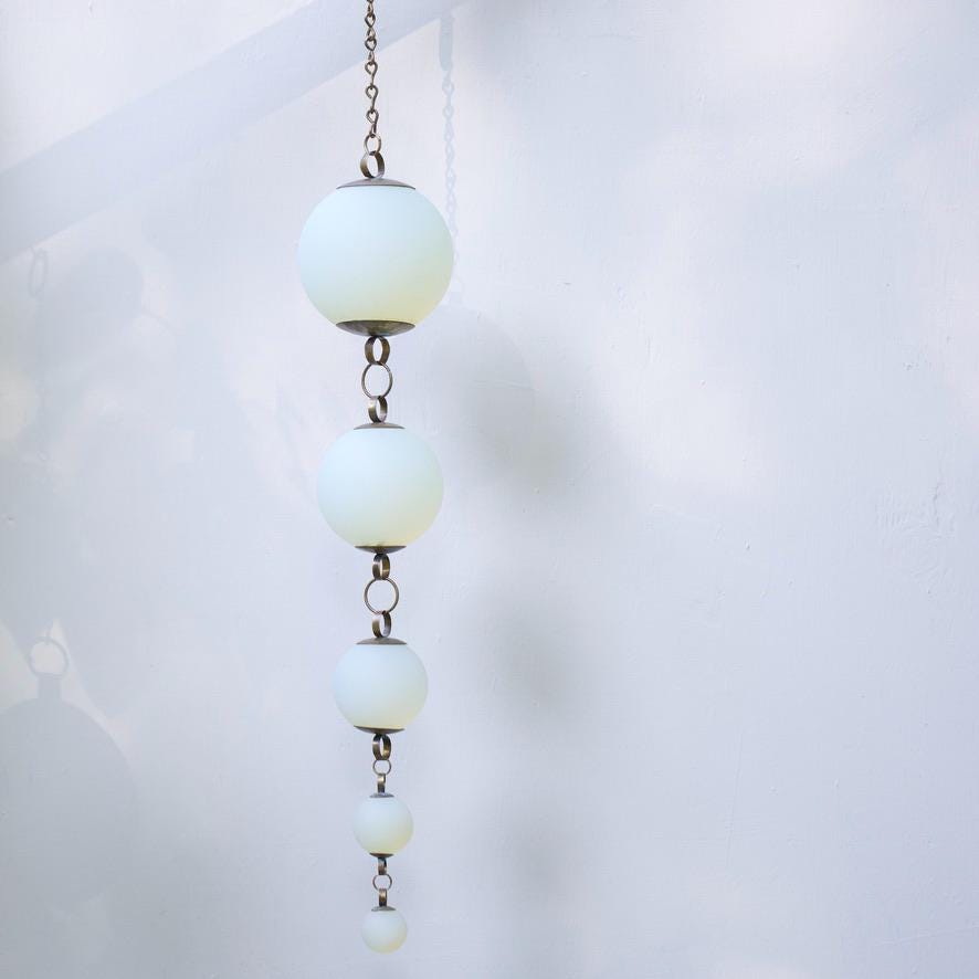 Inertia - Opalite Glass & Brass Mobile: Handmade Kinetic Sculpture