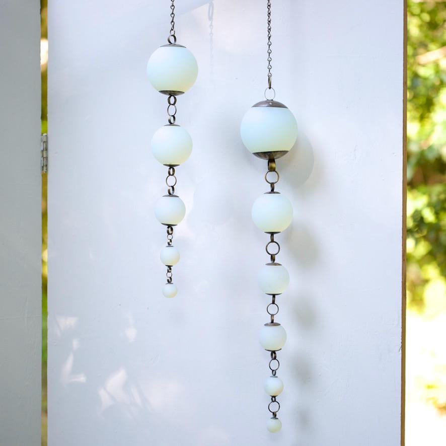Inertia - Opalite Glass & Brass Mobile: Handmade Kinetic Sculpture