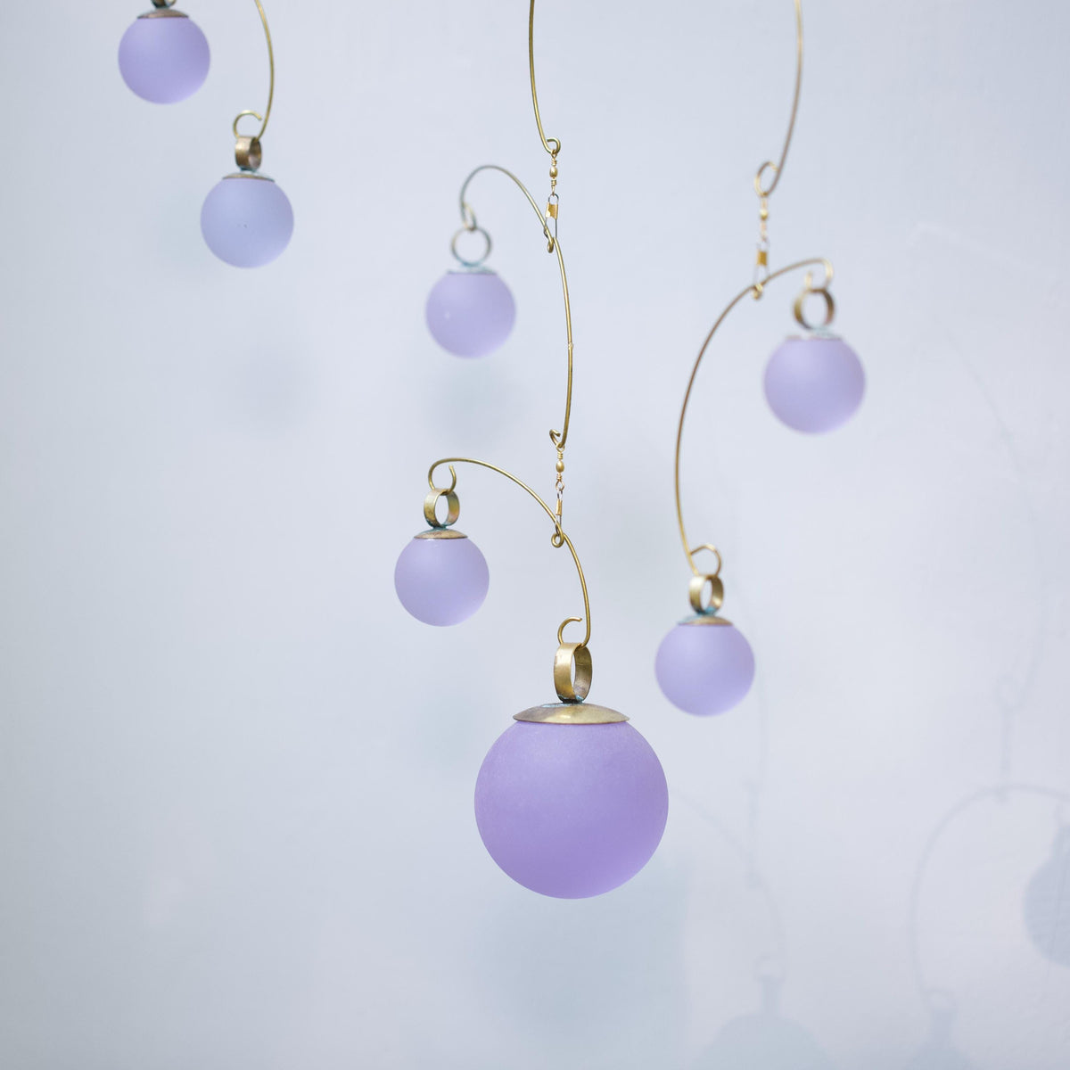 Lavender Light Kinetic Mobile - Hand-Forged Brass & Solid Purple Glass Orbs