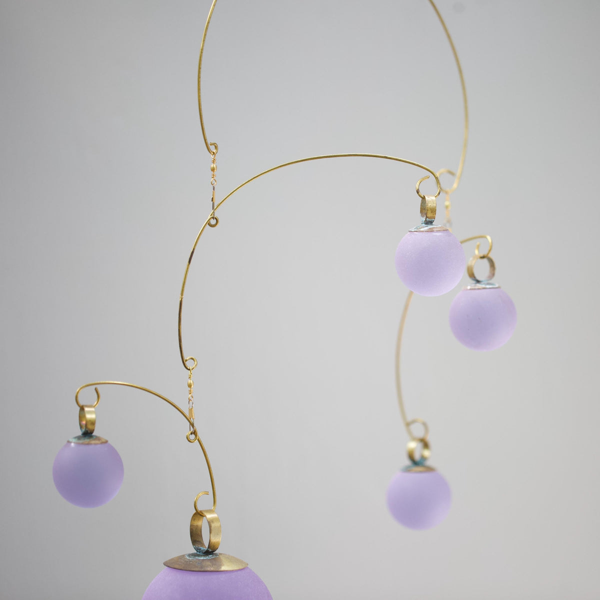Lavender Light Kinetic Mobile - Hand-Forged Brass & Solid Purple Glass Orbs