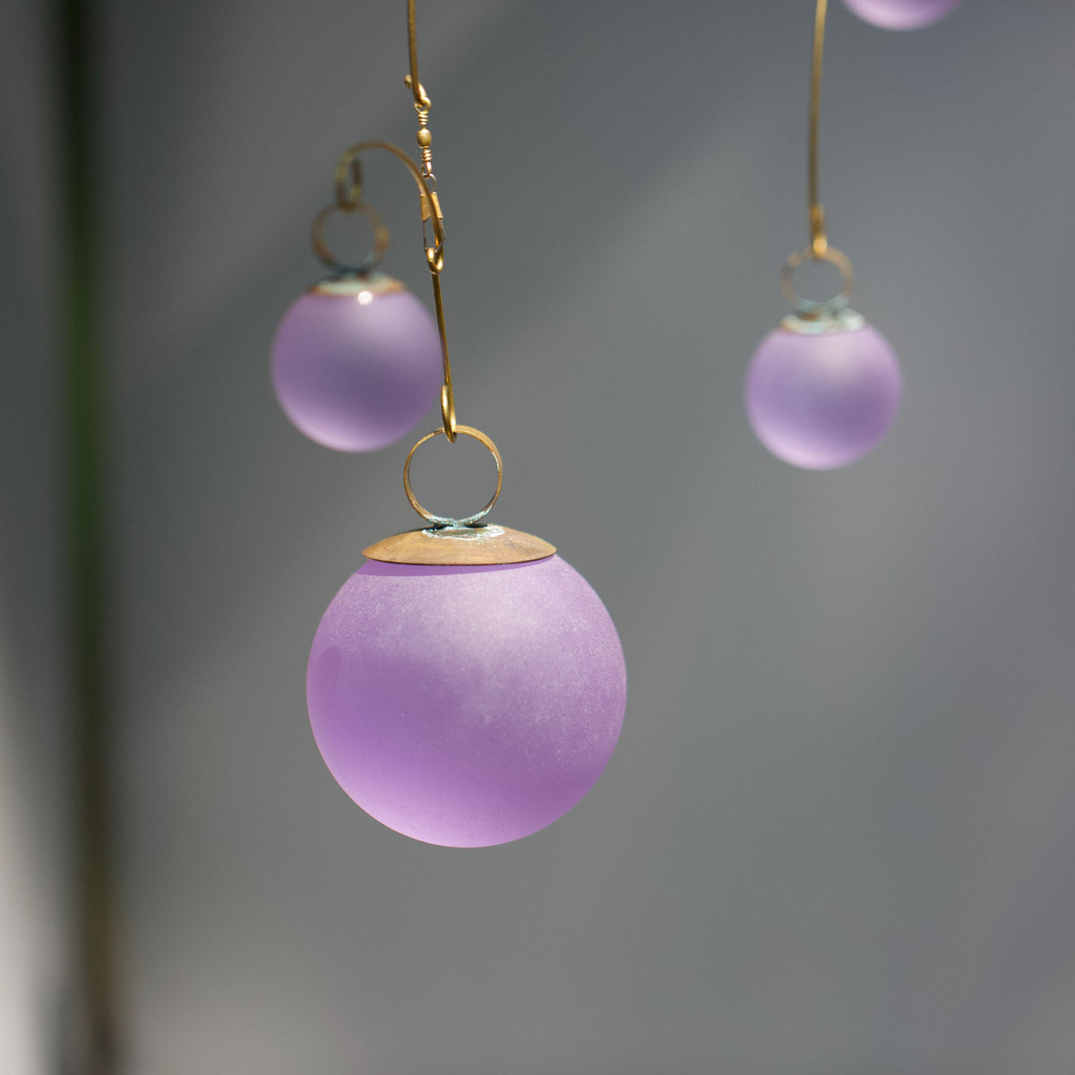 Lavender Light Kinetic Mobile - Hand-Forged Brass & Solid Purple Glass Orbs