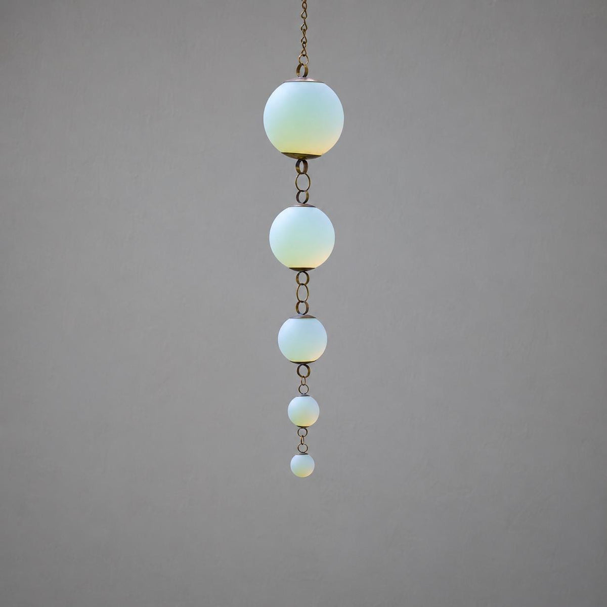 Inertia - Opalite Glass & Brass Mobile: Handmade Kinetic Sculpture