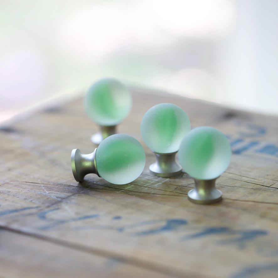 Sea Glass Drawer Knob - Green Swirl Marble