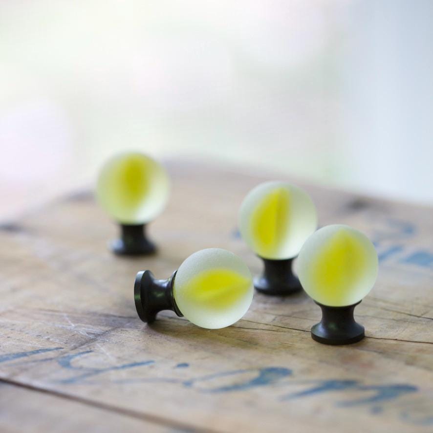 Sea Glass Drawer Knob - Yellow Swirl Marble