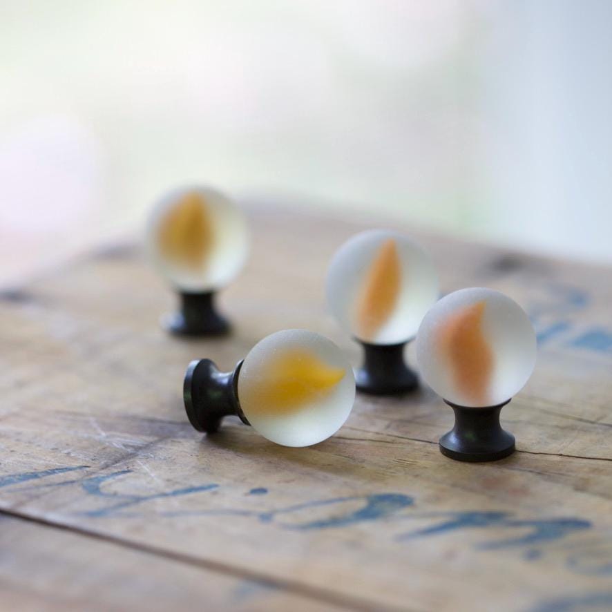 Sea Glass Drawer Knob - Orange Swirl Marble