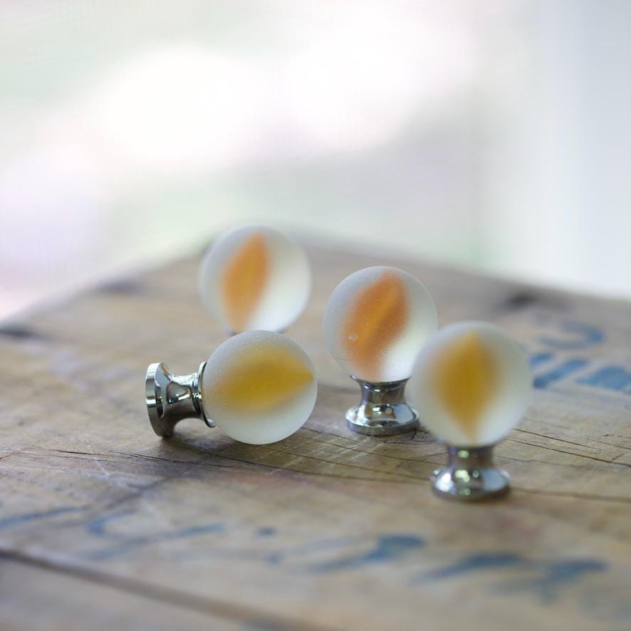 Sea Glass Drawer Knob - Orange Swirl Marble
