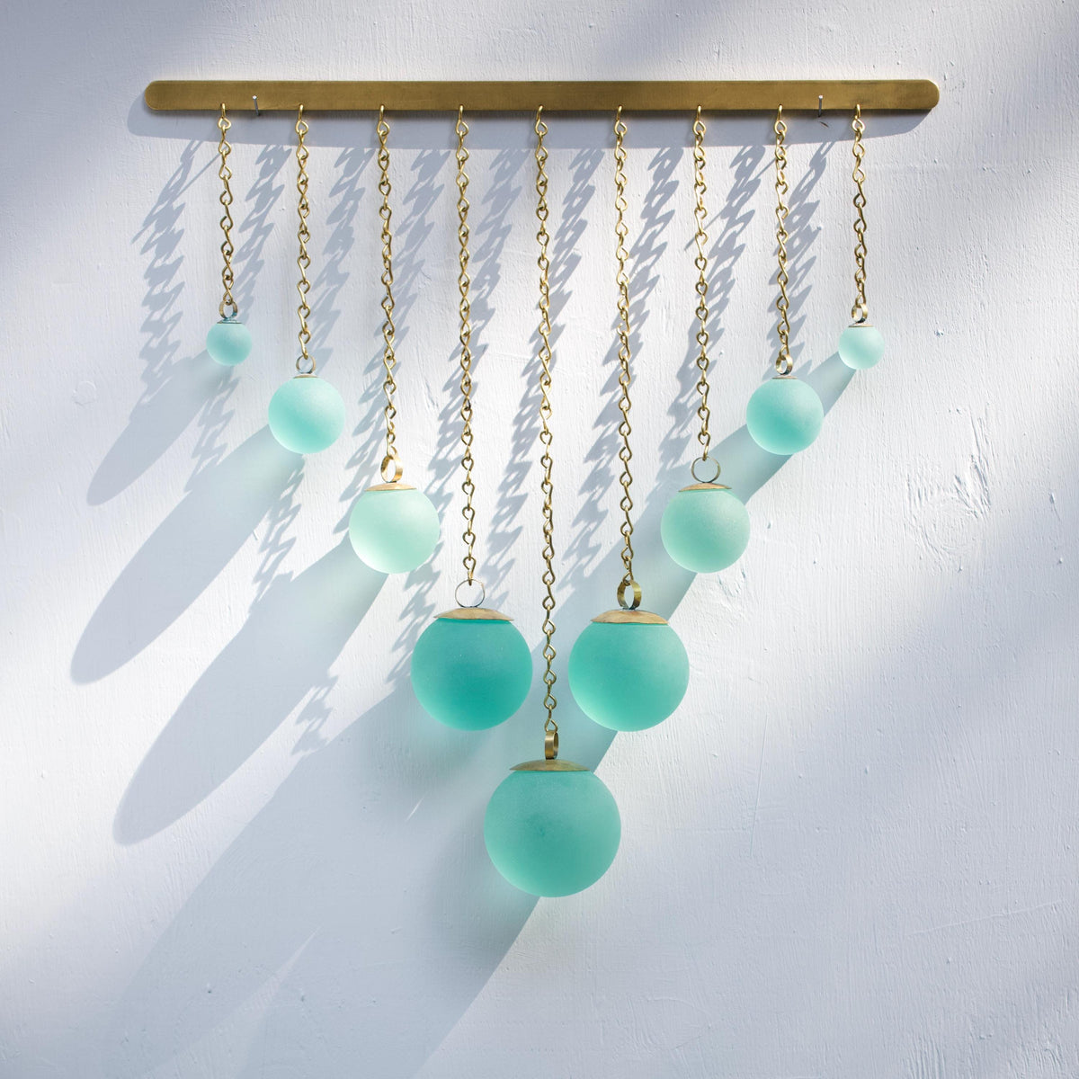 Chevron Seafoam Glass & Hand-Forged Brass Wall Hanging | Modern Coastal Wall Art | Sculptural Glass Decor