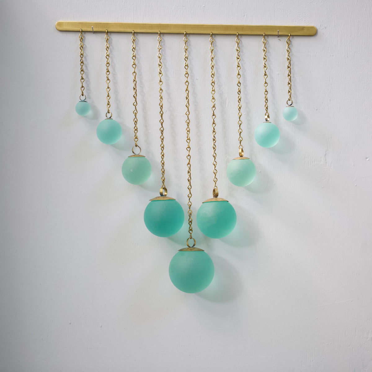 Chevron Seafoam Glass & Hand-Forged Brass Wall Hanging | Modern Coastal Wall Art | Sculptural Glass Decor