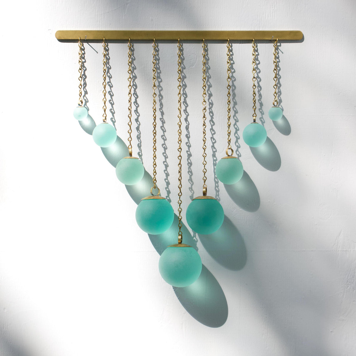 Chevron Seafoam Glass & Hand-Forged Brass Wall Hanging | Modern Coastal Wall Art | Sculptural Glass Decor