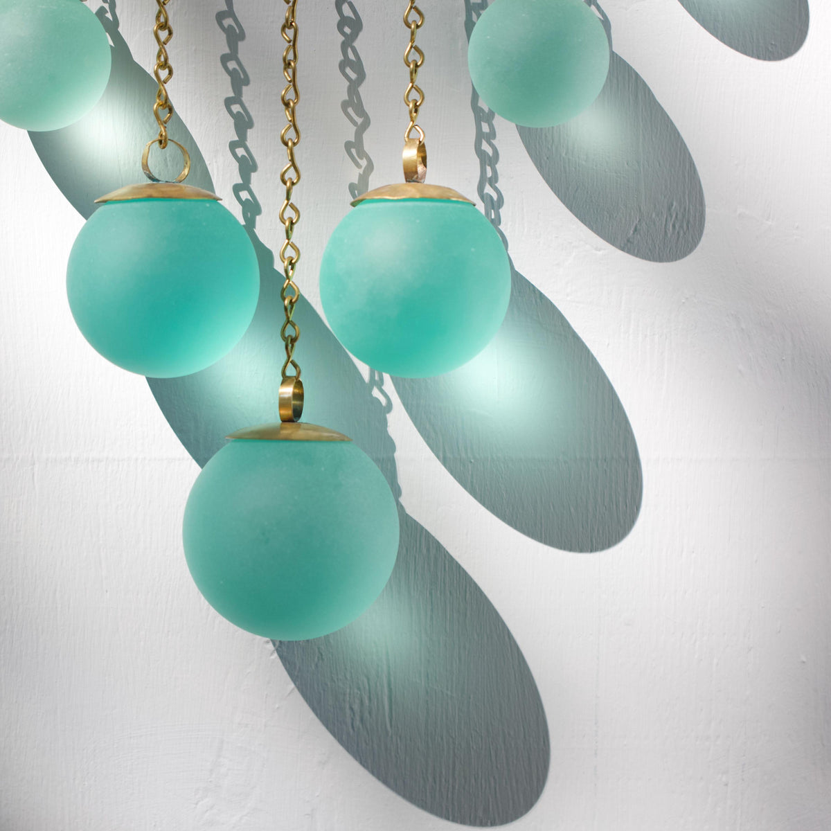 Chevron Seafoam Glass & Hand-Forged Brass Wall Hanging | Modern Coastal Wall Art | Sculptural Glass Decor