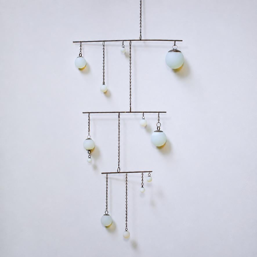 Balance - Opalite Glass & Brass Mobile: Handmade Kinetic Sculpture