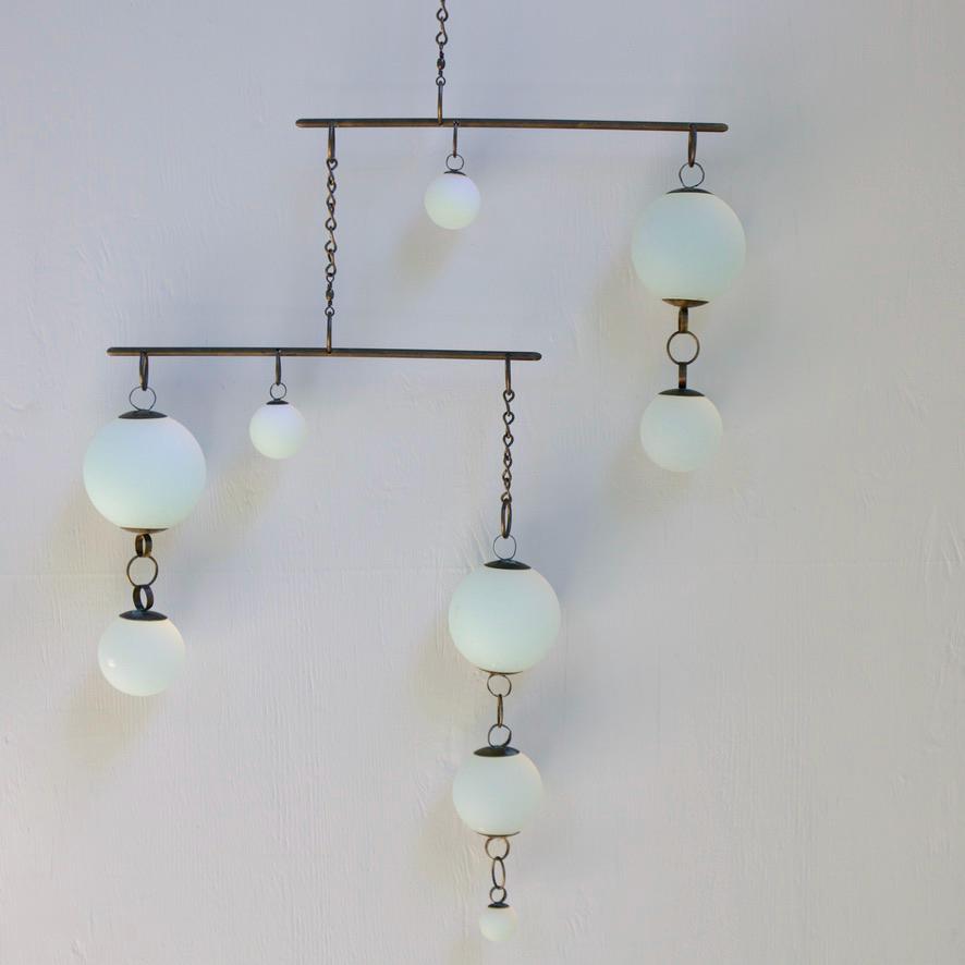 Play - Opalite Glass & Brass Mobile: Handmade Kinetic Sculpture