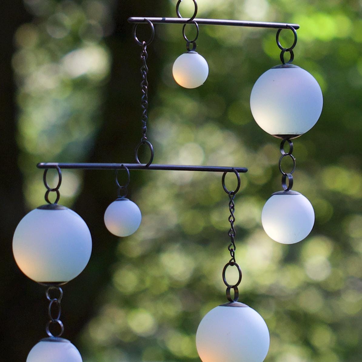 Play - Opalite Glass & Brass Mobile: Handmade Kinetic Sculpture
