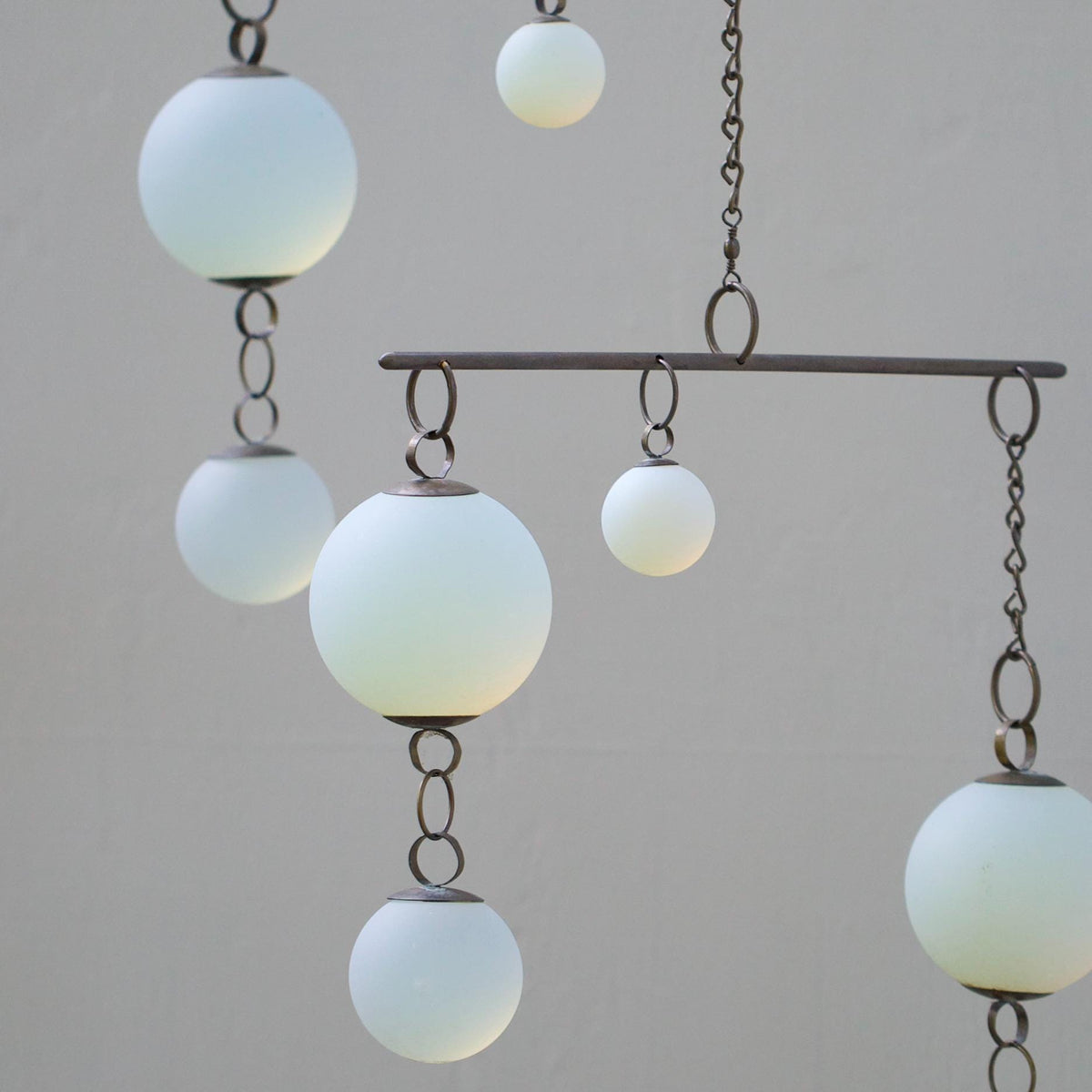 Play - Opalite Glass & Brass Mobile: Handmade Kinetic Sculpture