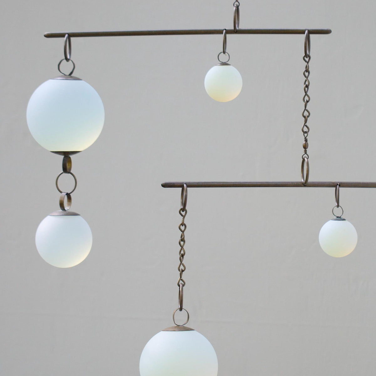 Play - Opalite Glass & Brass Mobile: Handmade Kinetic Sculpture