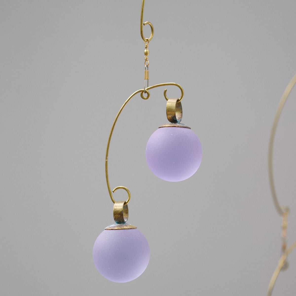Lavender Light Kinetic Mobile - Hand-Forged Brass & Solid Purple Glass Orbs