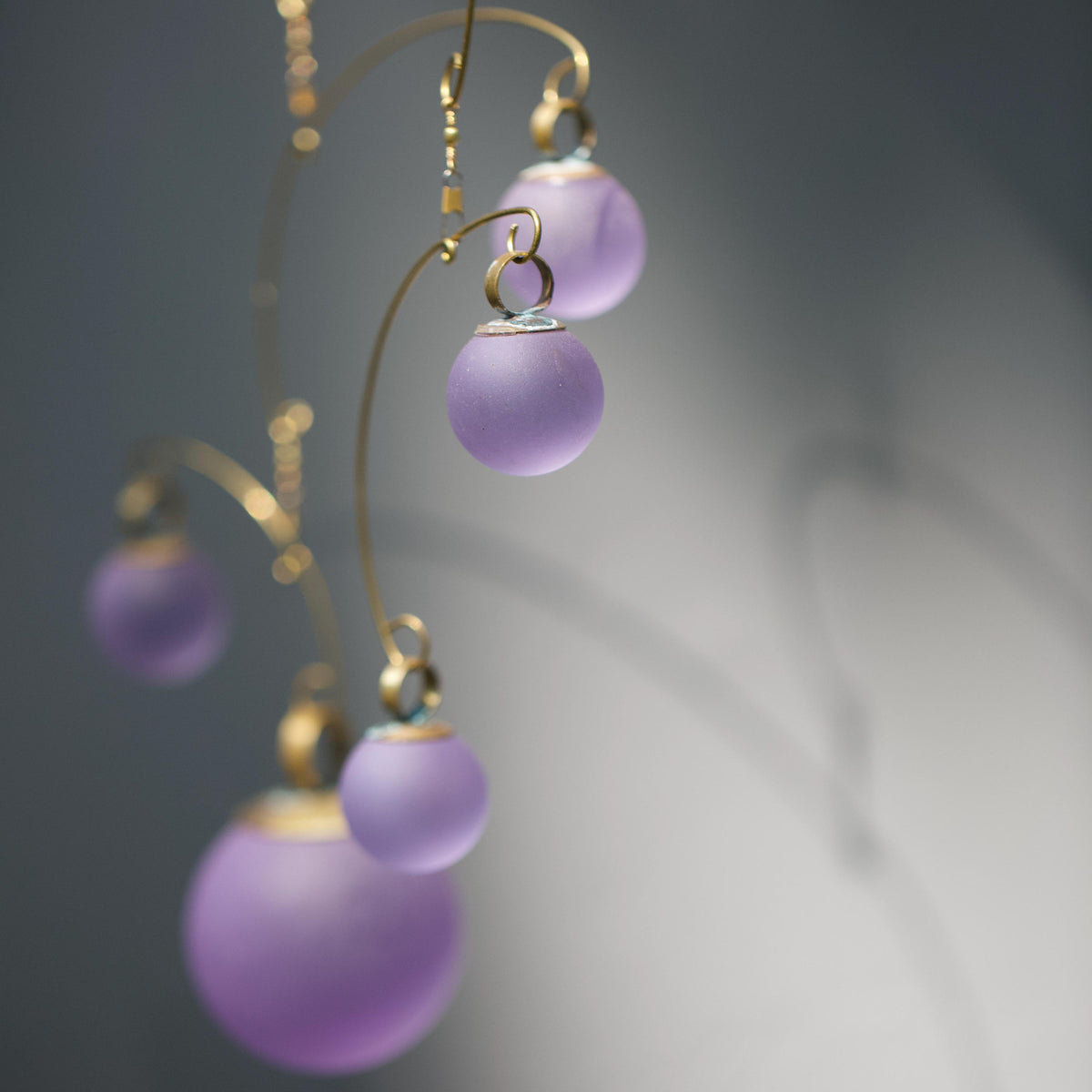 Lavender Light Kinetic Mobile - Hand-Forged Brass & Solid Purple Glass Orbs