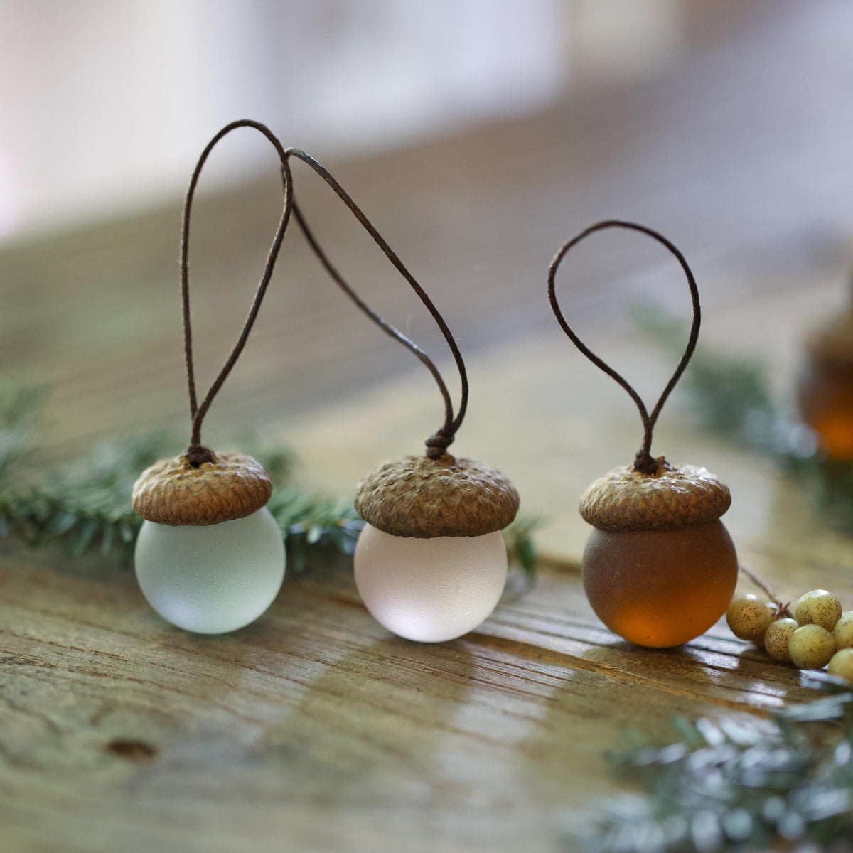 Handmade Sea Glass Acorns: Cozy Fall Decorative Ornaments