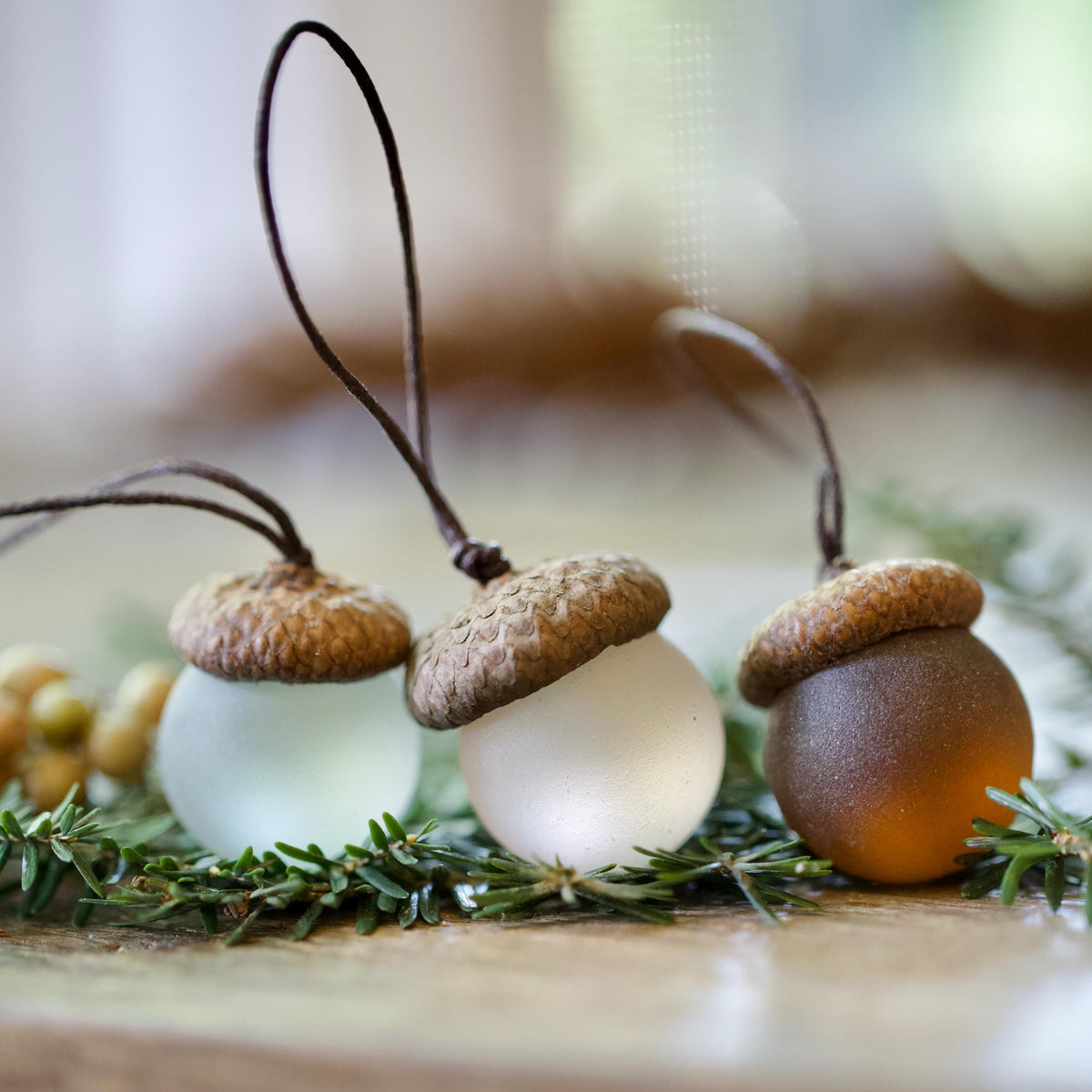 Handmade Sea Glass Acorns: Cozy Fall Decorative Ornaments