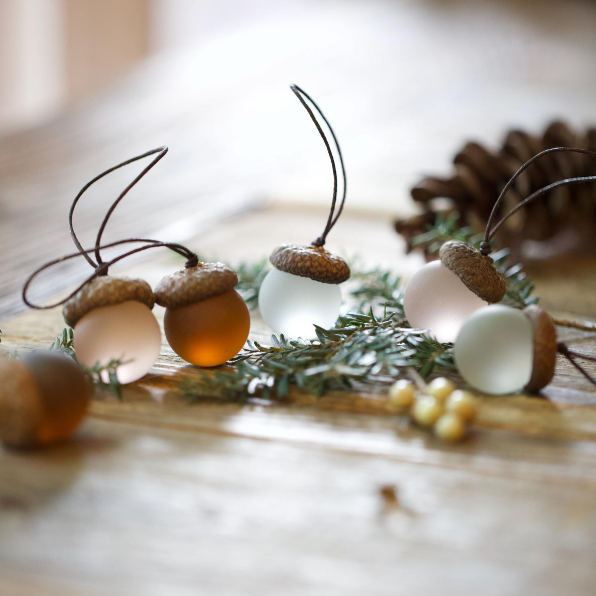 Handmade Sea Glass Acorns: Cozy Fall Decorative Ornaments