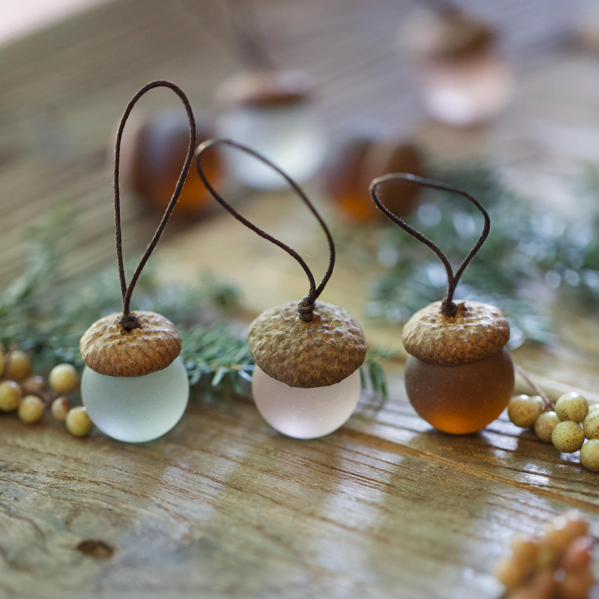 Handmade Sea Glass Acorns: Cozy Fall Decorative Ornaments