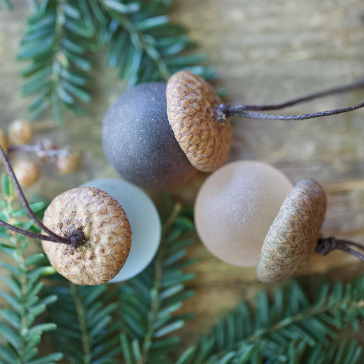Handmade Sea Glass Acorns: Cozy Fall Decorative Ornaments