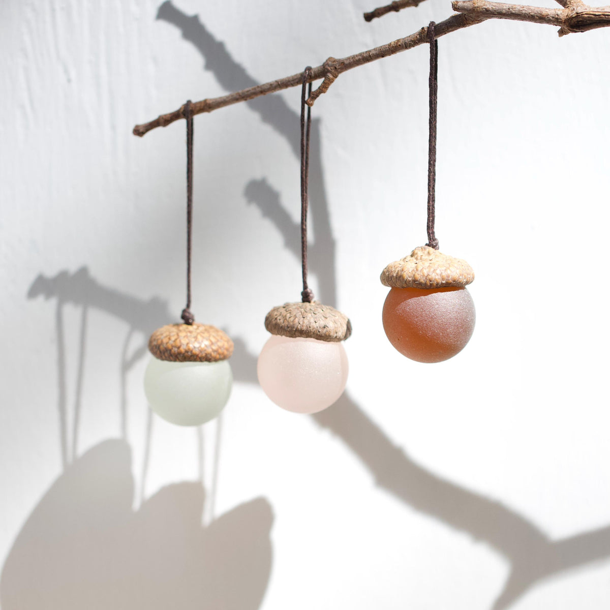 Handmade Sea Glass Acorns: Cozy Fall Decorative Ornaments