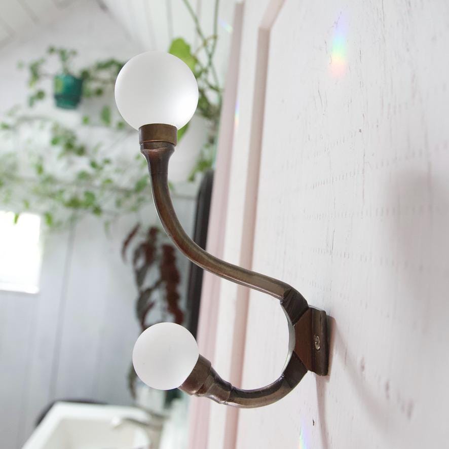 Sea Glass & Brass Coat Hook | Coastal Bathroom | Nautical Entryway