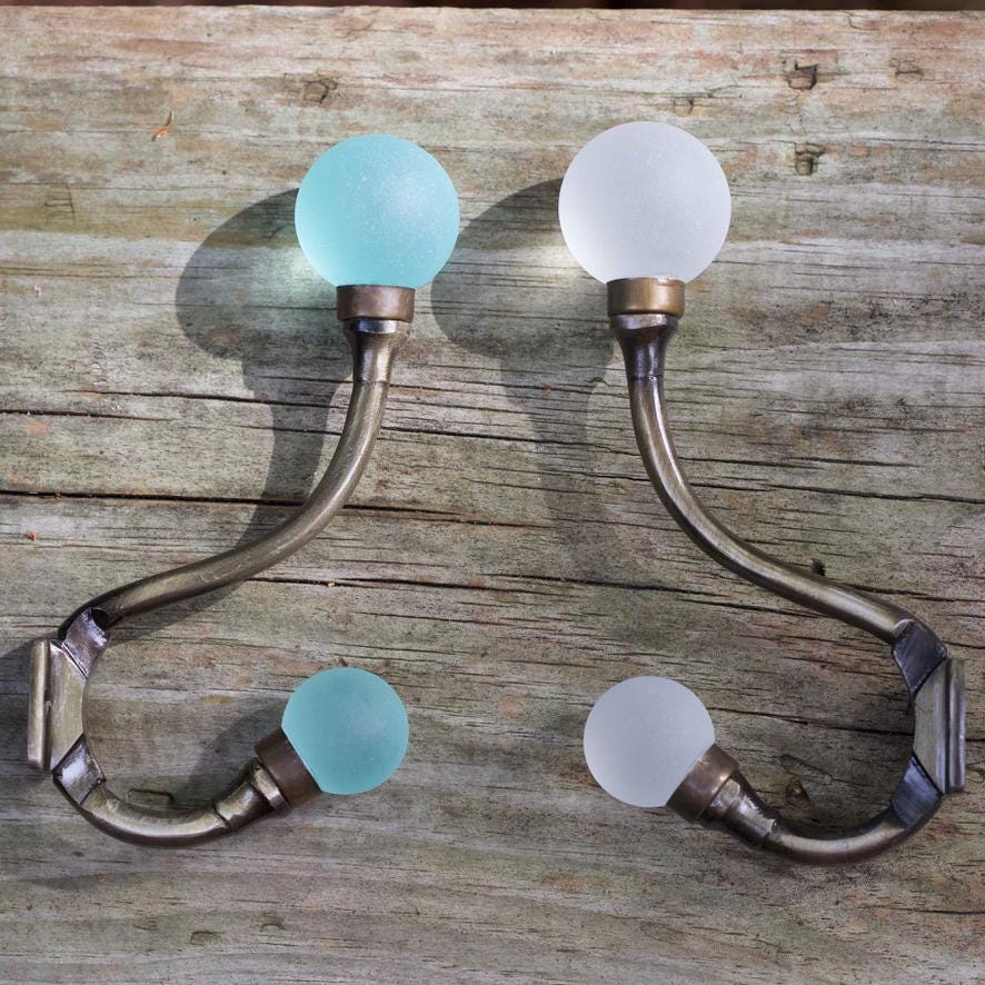 Sea Glass & Brass Coat Hook | Coastal Bathroom | Nautical Entryway