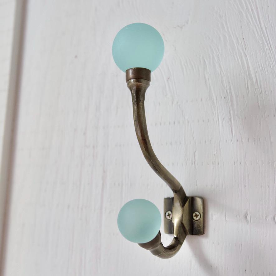 Sea Glass & Brass Coat Hook | Coastal Bathroom | Nautical Entryway