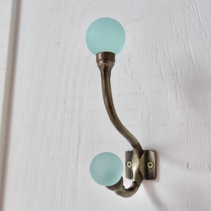 Sea Glass & Brass Coat Hook | Coastal Bathroom | Nautical Entryway